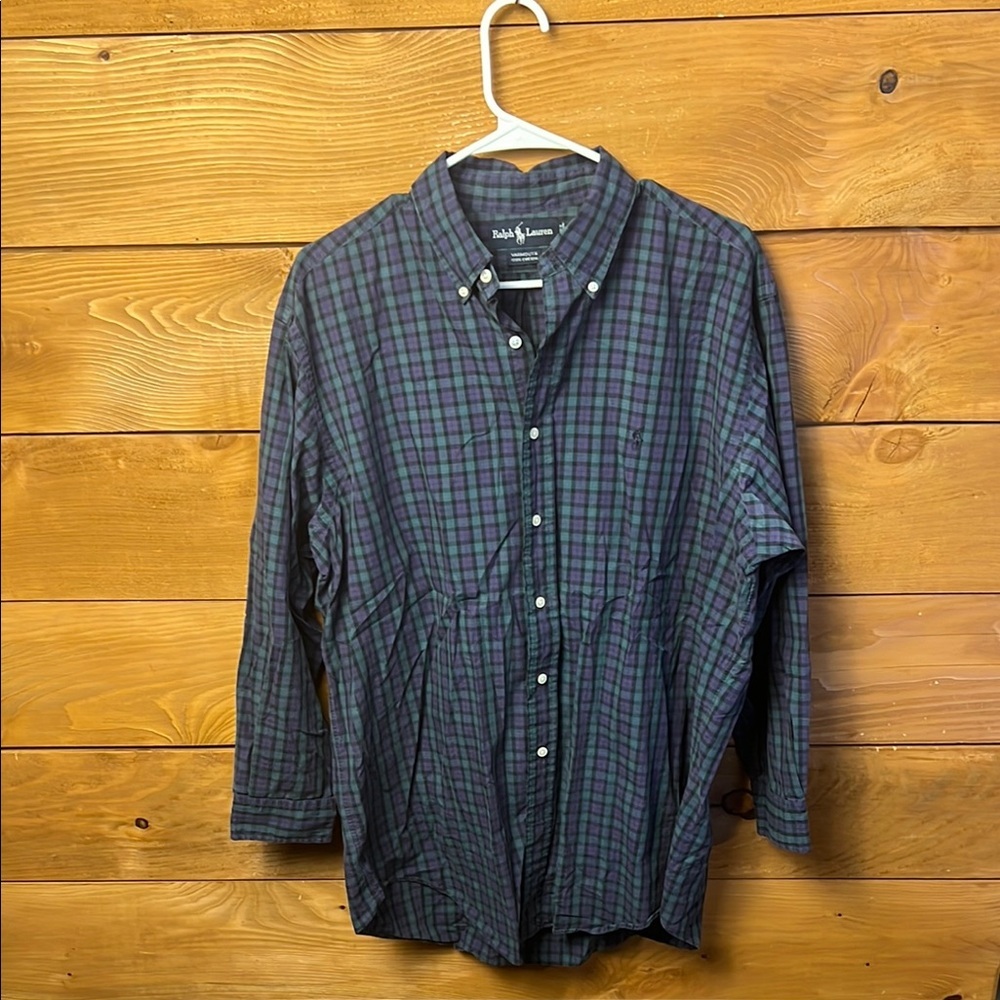 Ralph Lauren Men's Purple Green Plaid Shirt Long Sleeve Button Up 16 1/2 32/33